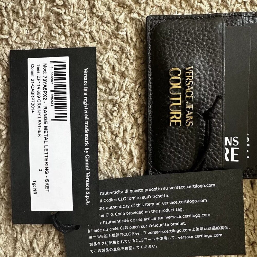 Versace Jeans Couture Range Metal Lettering Leather Card Case Men's Black